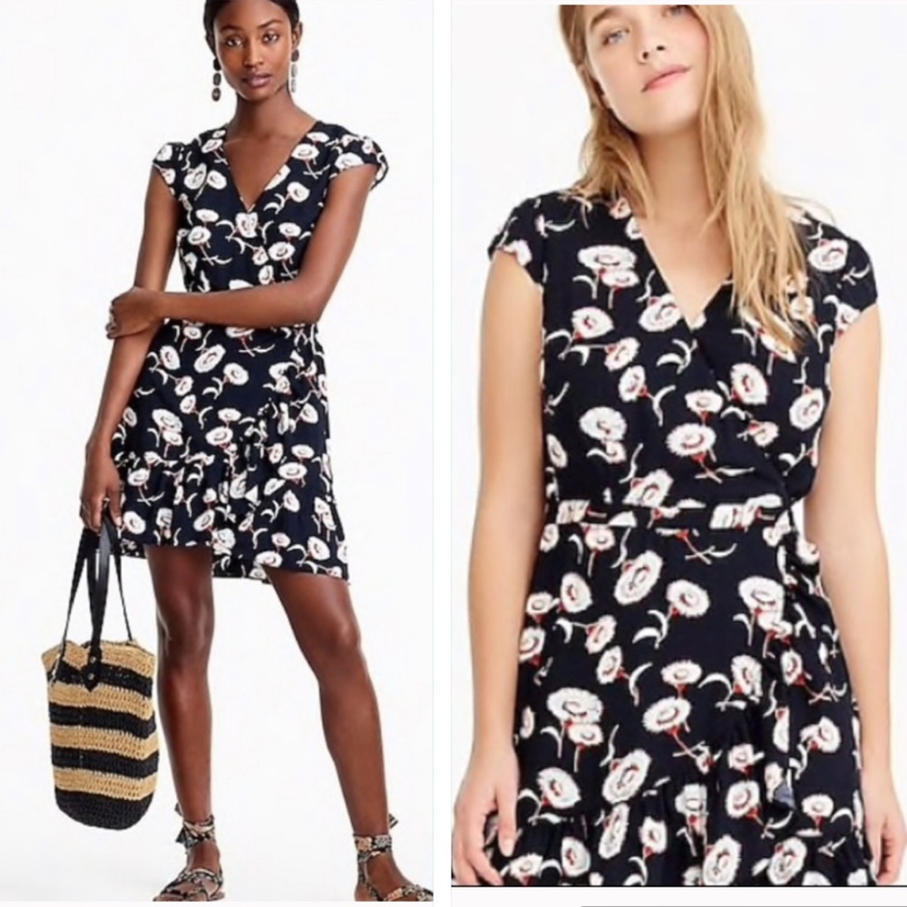 Jcrew floral wrap ruffle dress 0